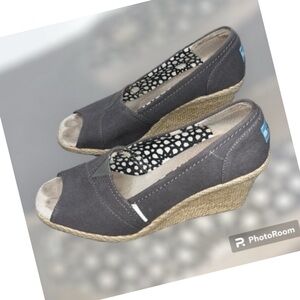 TOMS Grey Canvas & Jute Wedge Heels!!!